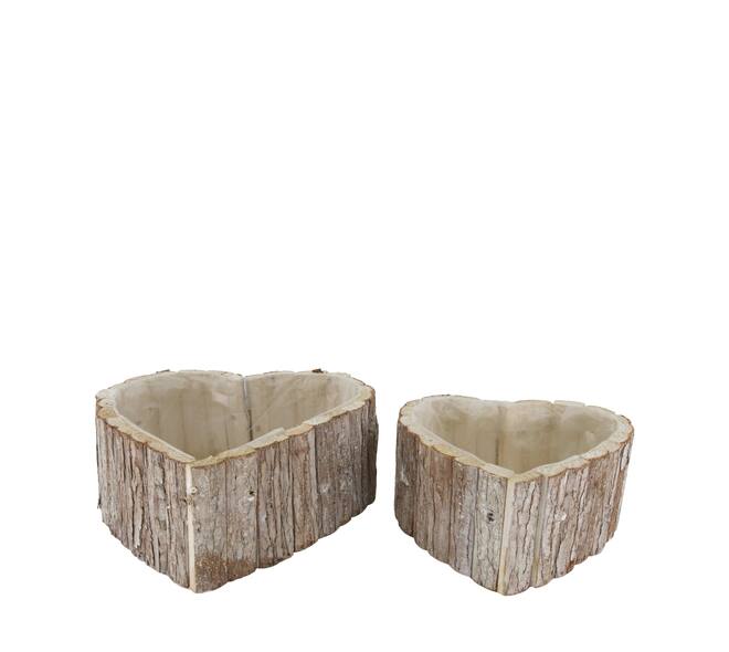 Planter heart poplar wood with plastic 30x28x11cm S2 - White