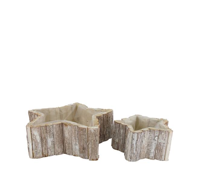 Planter star poplar wood with plastic 35x35x11cm S/2