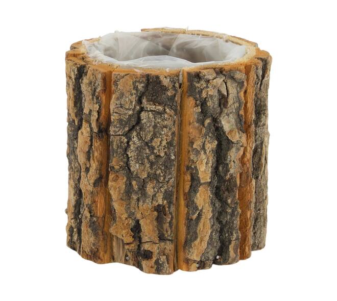 Planter round poplar wood with plastic 9x9x9cm - Natural