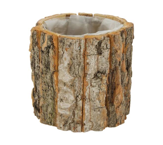 Planter round poplar wood with plastic 12x12x12cm