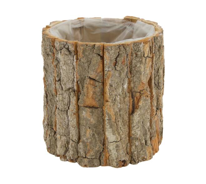 Planter round poplar wood with plastic 15x15x15cm - Natural