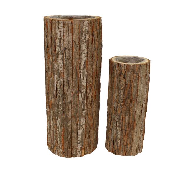Planter round poplar wood with plastic 27x27x68cm S2 - Natural