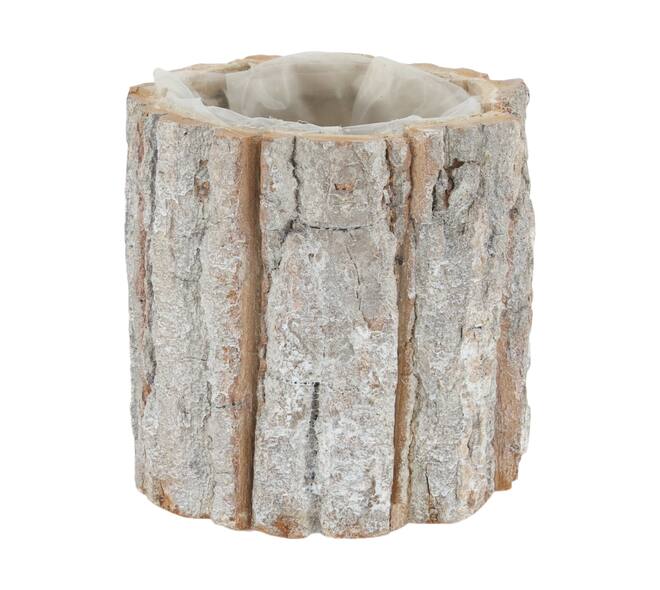 Planter round poplar wood with plastic 9x9x9cm - White