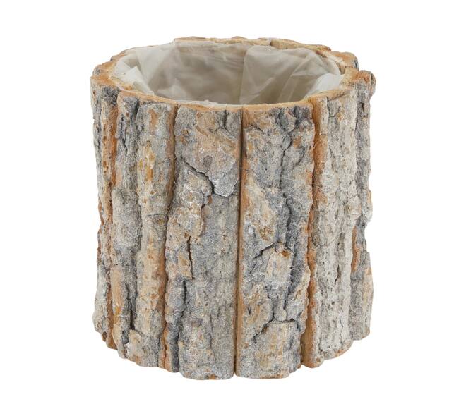 Planter round poplar wood with plastic 12x12x12cm - White