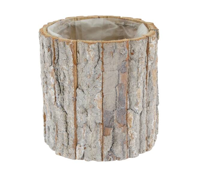Planter round poplar wood with plastic 15x15x15cm - White