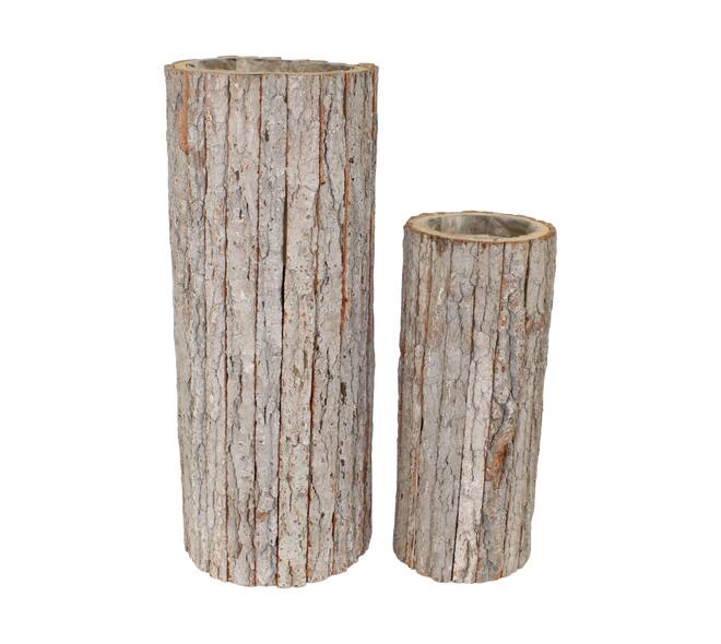 Planter round poplar wood with plastic 27x27x68cm S/2