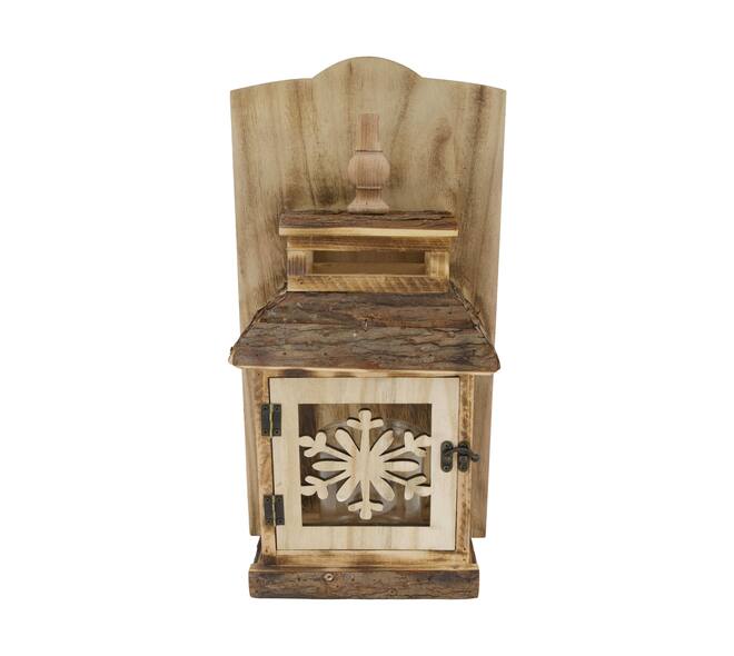 Lantern house snowflake historic wood with glass 24x15x45cm Brown