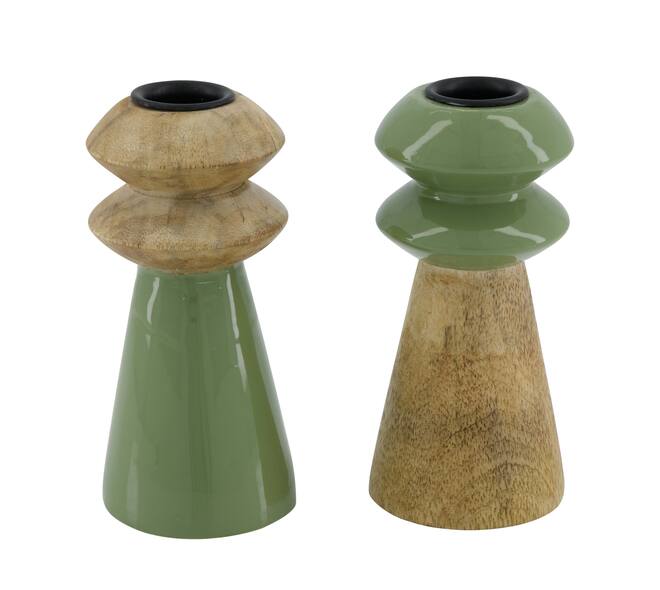 Dinner candle round mango wood 6x6x13cm C2 - Natural
