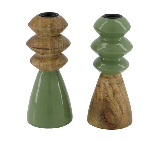 Dinner candle round mango wood 7.5x7.5x18cm C2 - Natural