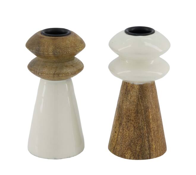 Dinner candle round mango wood 6x6x13cm C2 - Natural