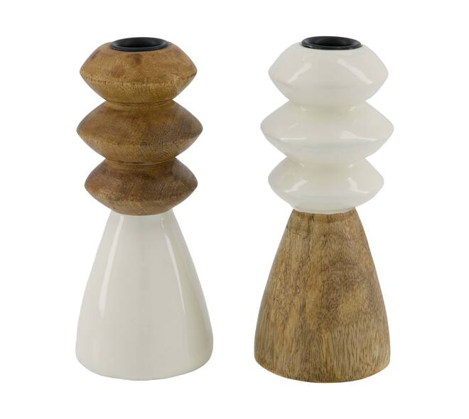 Dinner candle round mango wood 7.5x7.5x18cm C/2