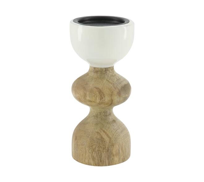 Pillar candle holder round mango wood 8.5x8.5x20cm - Natural