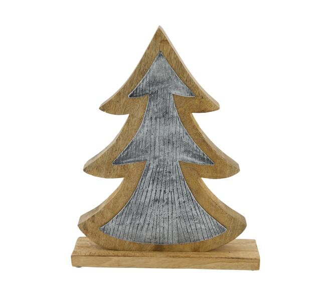 Statue arbre bois de mangue 25x5x32cm naturel argent