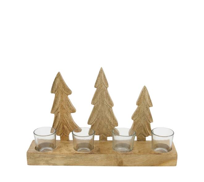 Tealight holder tree / deer mango wood 38x7x22cm