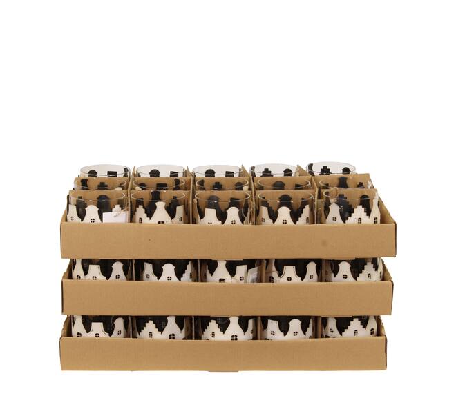 Tealight holder house metal 9.5x9.5x8.5cm - White