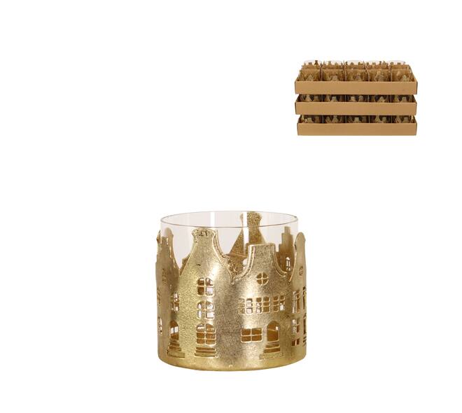 Tealight holder house metal 9.5x9.5x8.5cm - Gold