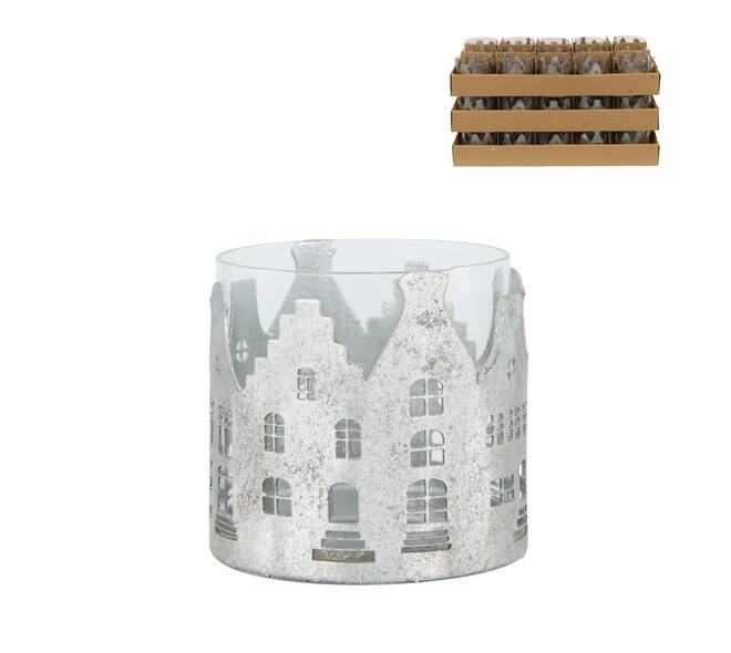 Tealight holder house metal 9.5x9.5x8.5cm