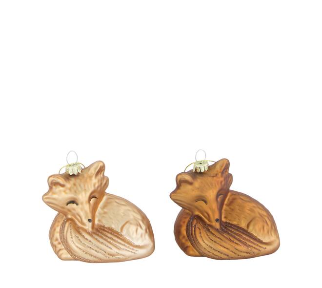 Bauble fox glass with hanger 8x6x7cm C2 - Brown