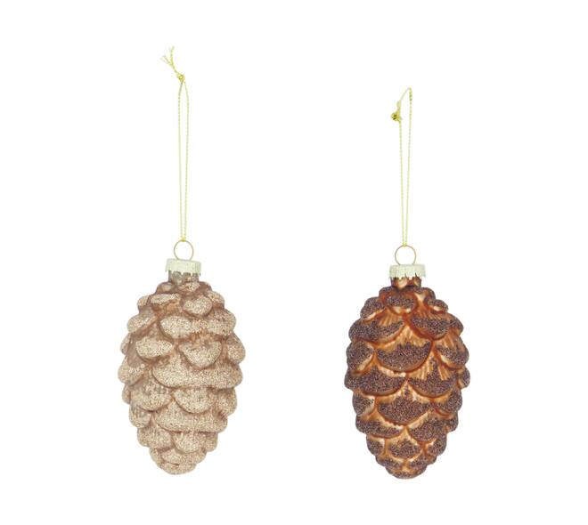 Bauble pinecone glass with hanger 6x6x10cm C2 - Brown