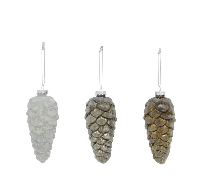 Bauble pinecone glass with hanger 5x14cm 3 colours