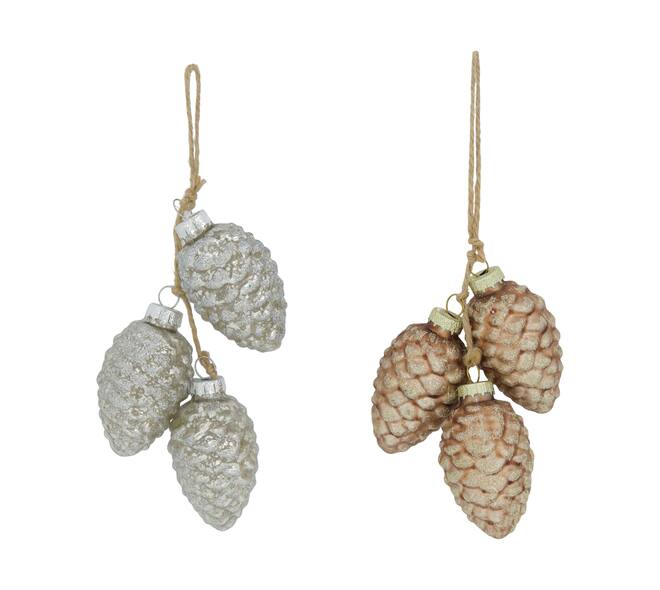 Bauble pinecone glass with hanger 4x4x7cm C2 - Gold