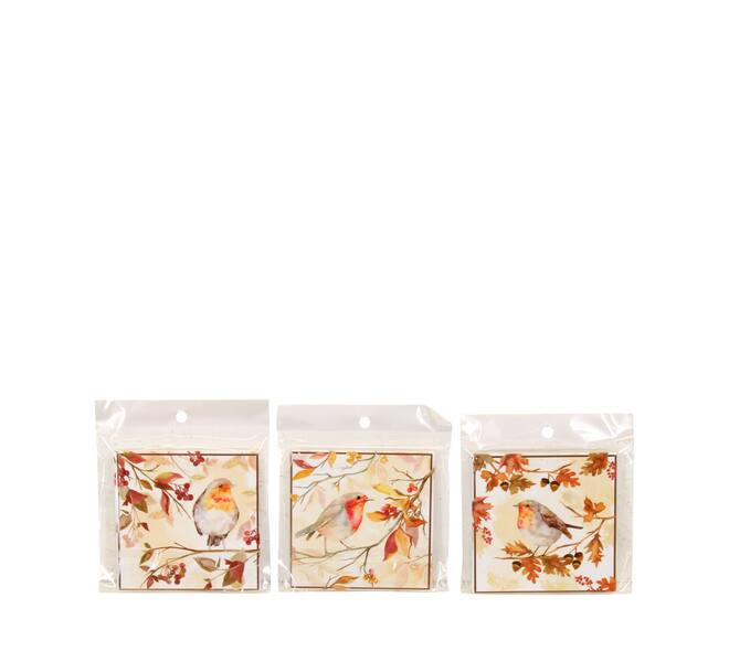 Decorative tile bird square in plastic bag ceramic with magnet 10x10x0.7cm A3 - Multi