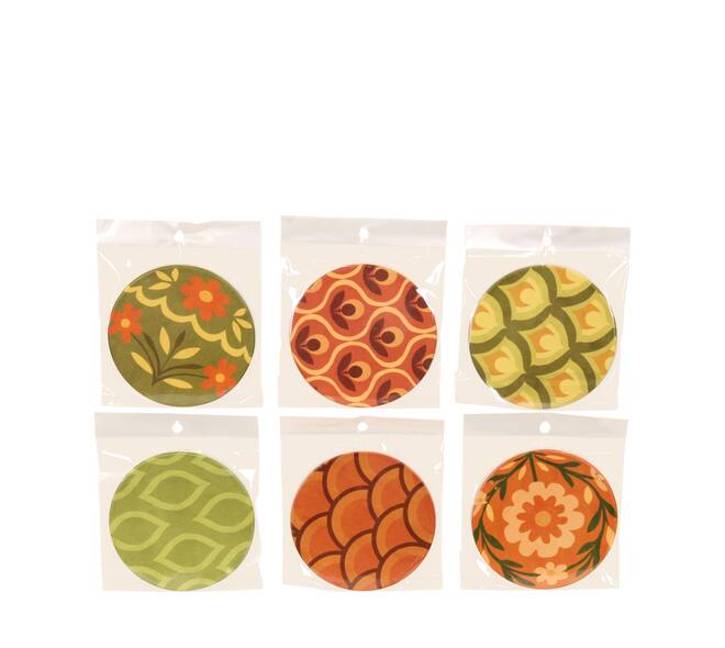 Decorative tile round in plastic bag ceramic with magnet 10.8x10.8x0.7cm A6 - Multi