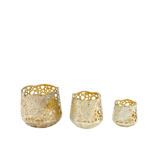 Tealight holder round metal 12x12x12.5cm S3 - Gold