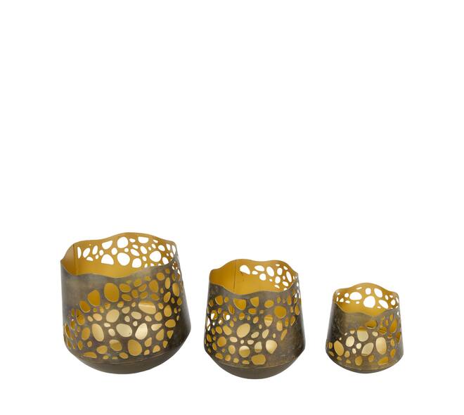 Tealight holder round metal 12x12x12.5cm S3 - Gold