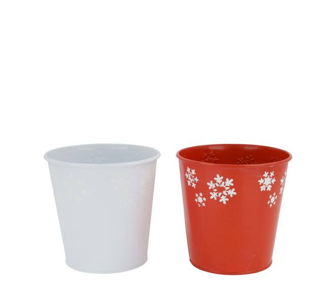 Bucket snowflake metal 13x13x13cm C2 - Red