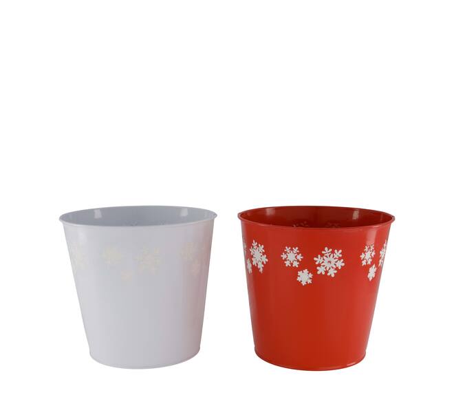 Bucket snowflake metal 17x17x16cm C2 - Red