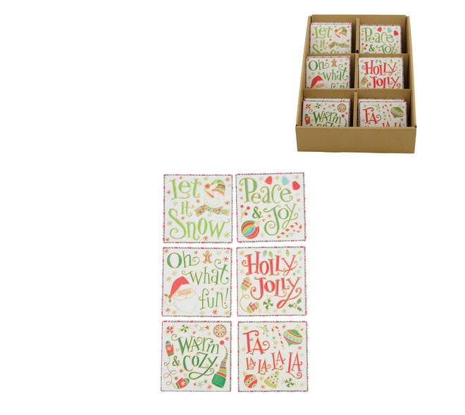 Decoratieve tegel kerst keramiek vierkant met magneet 11x11x1cm gemengd 6 varianten