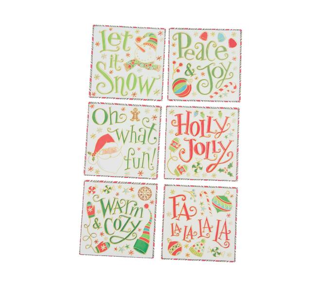 Decoratieve tegel kerst keramiek vierkant met magneet 11x11x1cm gemengd 6 varianten