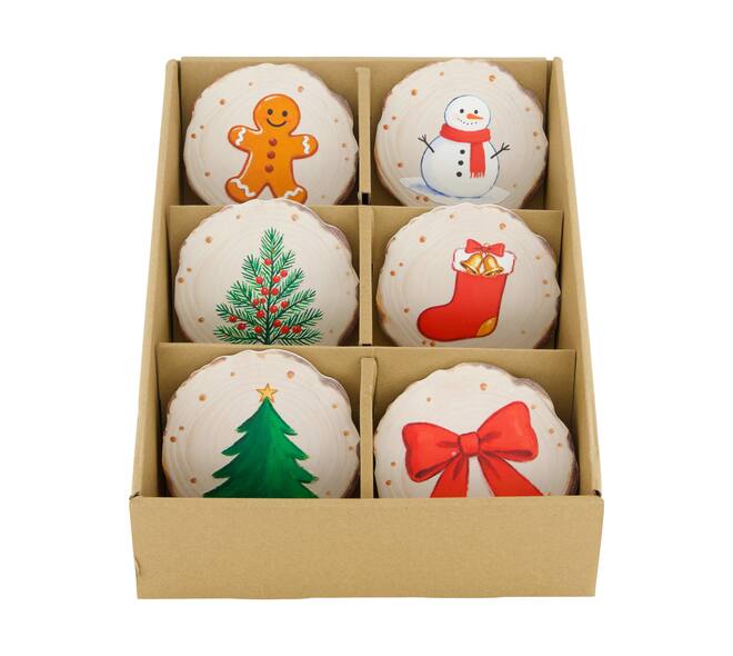 Decorative tile round christmas ceramic with magnet 11x11x0.7cm A6 - Multi