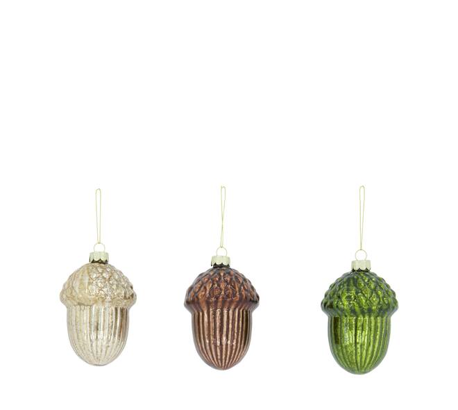 Bauble acorn glass with hanger 8x8x10cm C3 - Green
