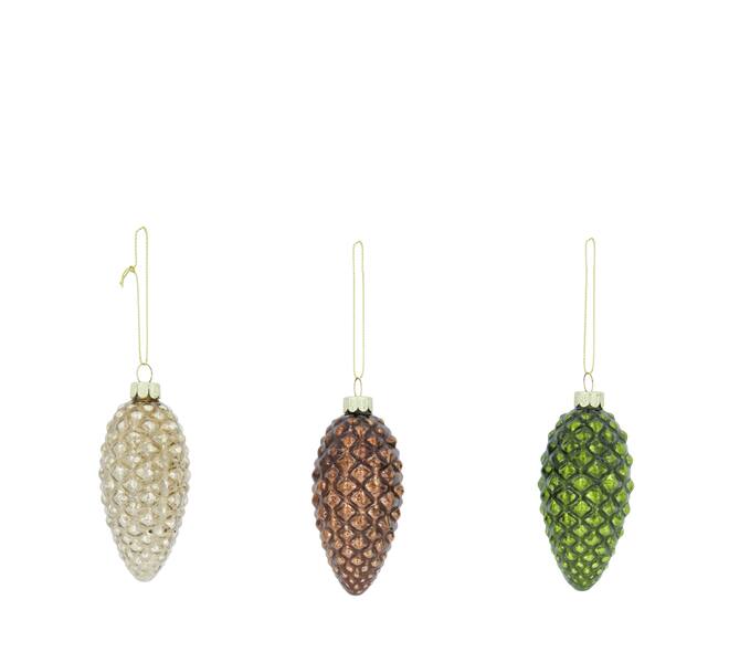  Bauble pinecone glass with hanger 5x5x10cm C3 - Green