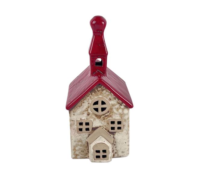 House with led ceramic 8x7x17cm Red White