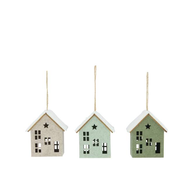 Hanger house felt with lights 8.5x6.5x10cm C3 - Green