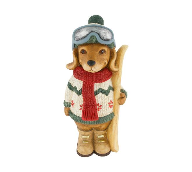 Figurine dog with ski magnesium 22x22x45cm - Multi