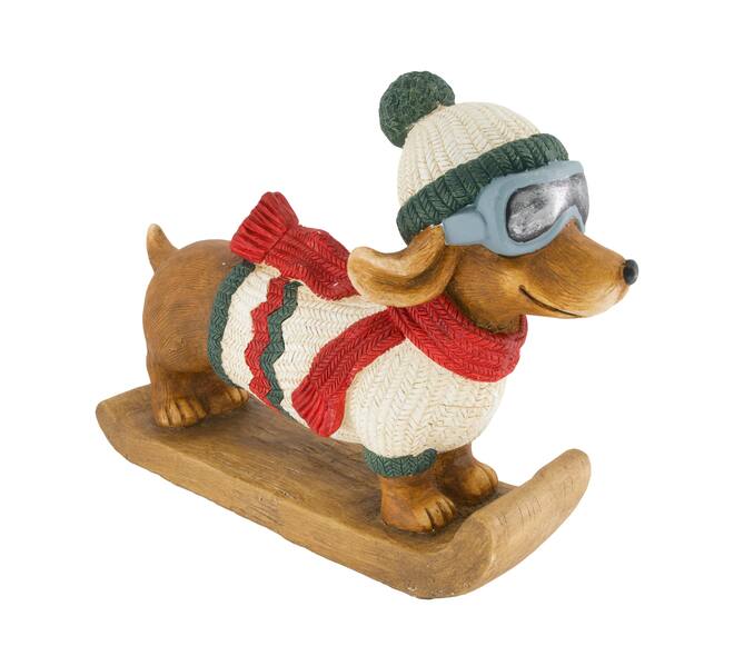 Figurine dog on snowboard magnesium 50.5x16.5x37cm - Multi