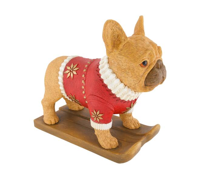 Figurine dog on skis polyresin 39x19.5x37cm - Multi
