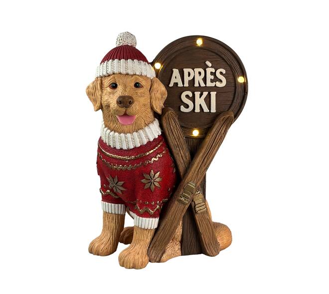 Figurine dog apres-ski magnesium with lights 32x24x45cm - Multi