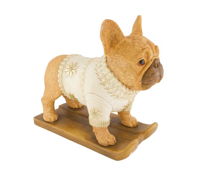 Figurine dog on skis polyresin 39x19.5x35cm