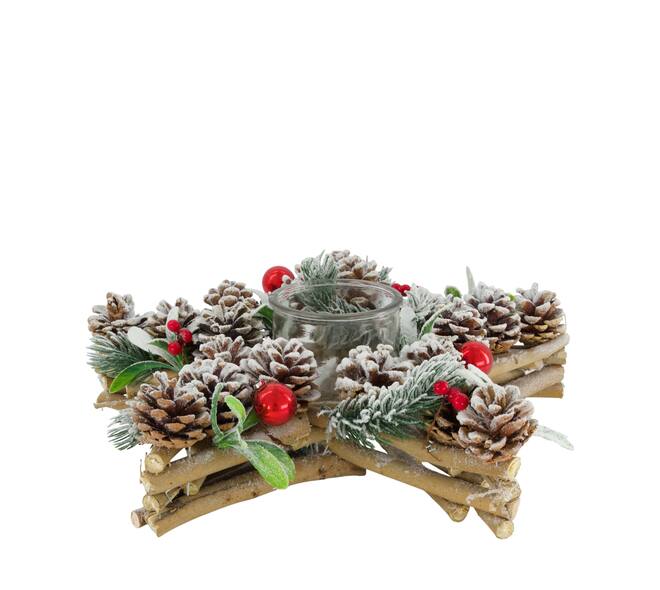 Tealight holder star mulberry wood with glass 38x38x12cm - White
