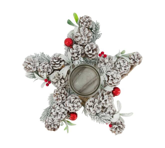 Tealight holder star mulberry wood with glass 38x38x12cm - White