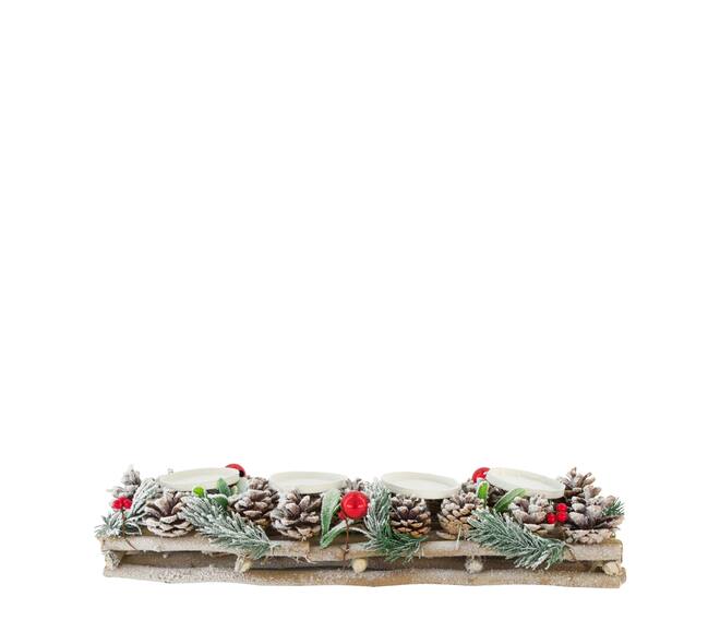 Pillar candle holder mulberry wood 55x13x12cm White Red
