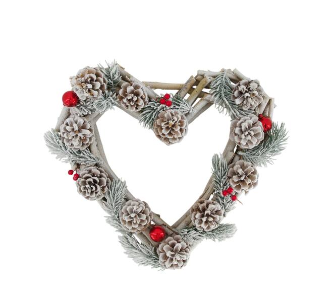 Wreath heart mulberry wood with lights 38x38x12cm