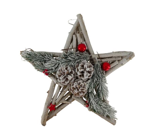 Star mulberry wood with lights 38x38x12cm - White