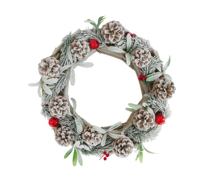 Wreath round mulberry wood with lights 38x38x12cm