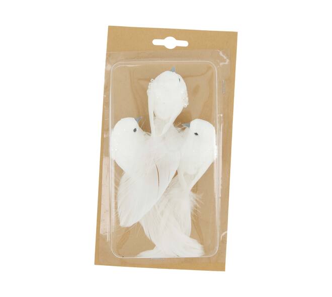 Bird fabric on clip 14x4x3cm 3pc - White